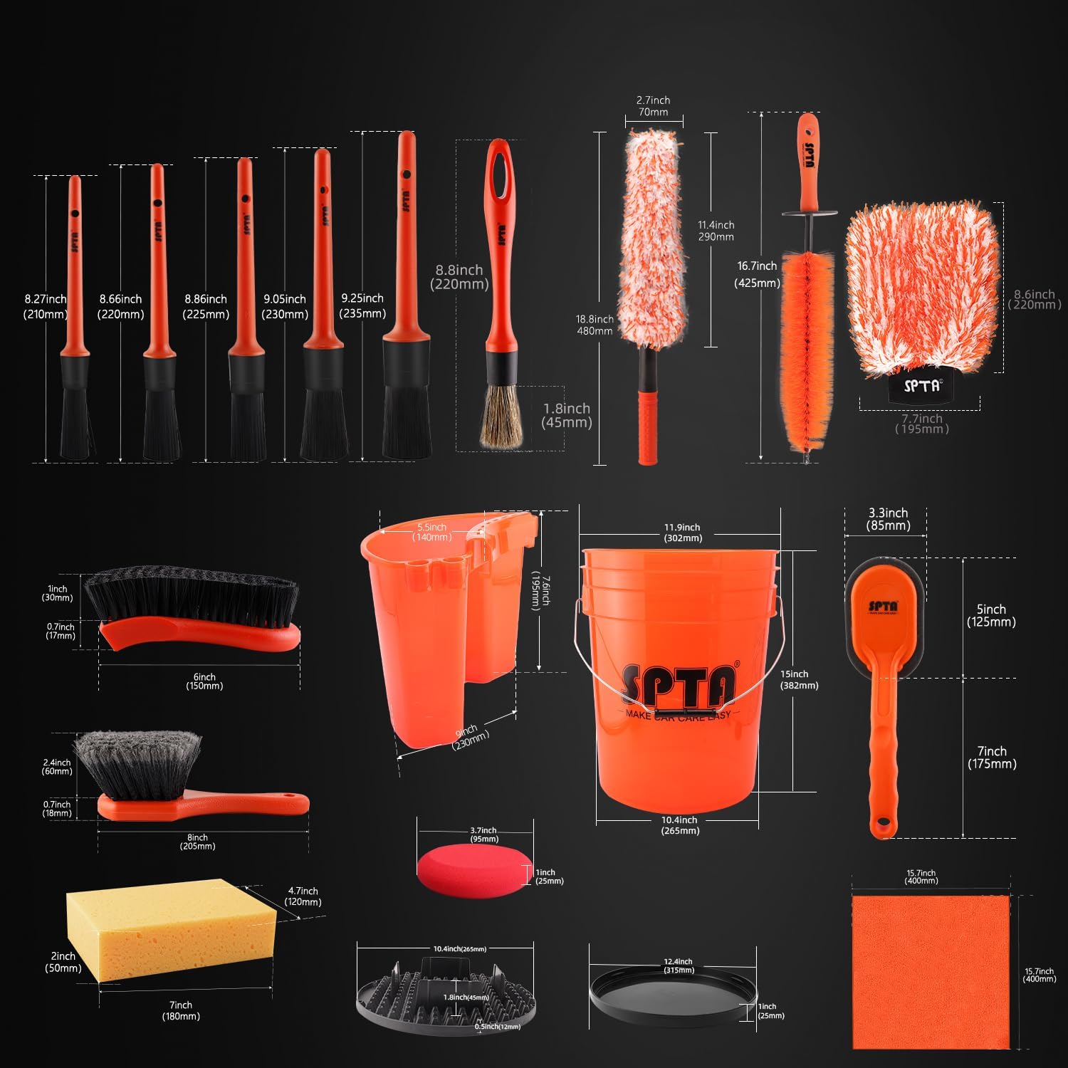 SPTA 33Pcs Car Wash 20L Bucket - Interior Detailing Kit avaliação e preço